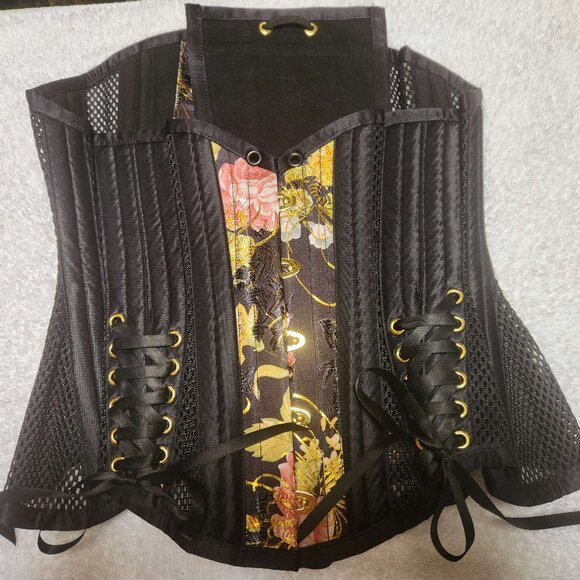 Mystic City Corset MCC36X Yellow/Black Brocade/Mesh Underbust Waspie - 20" - Picture 9 of 10